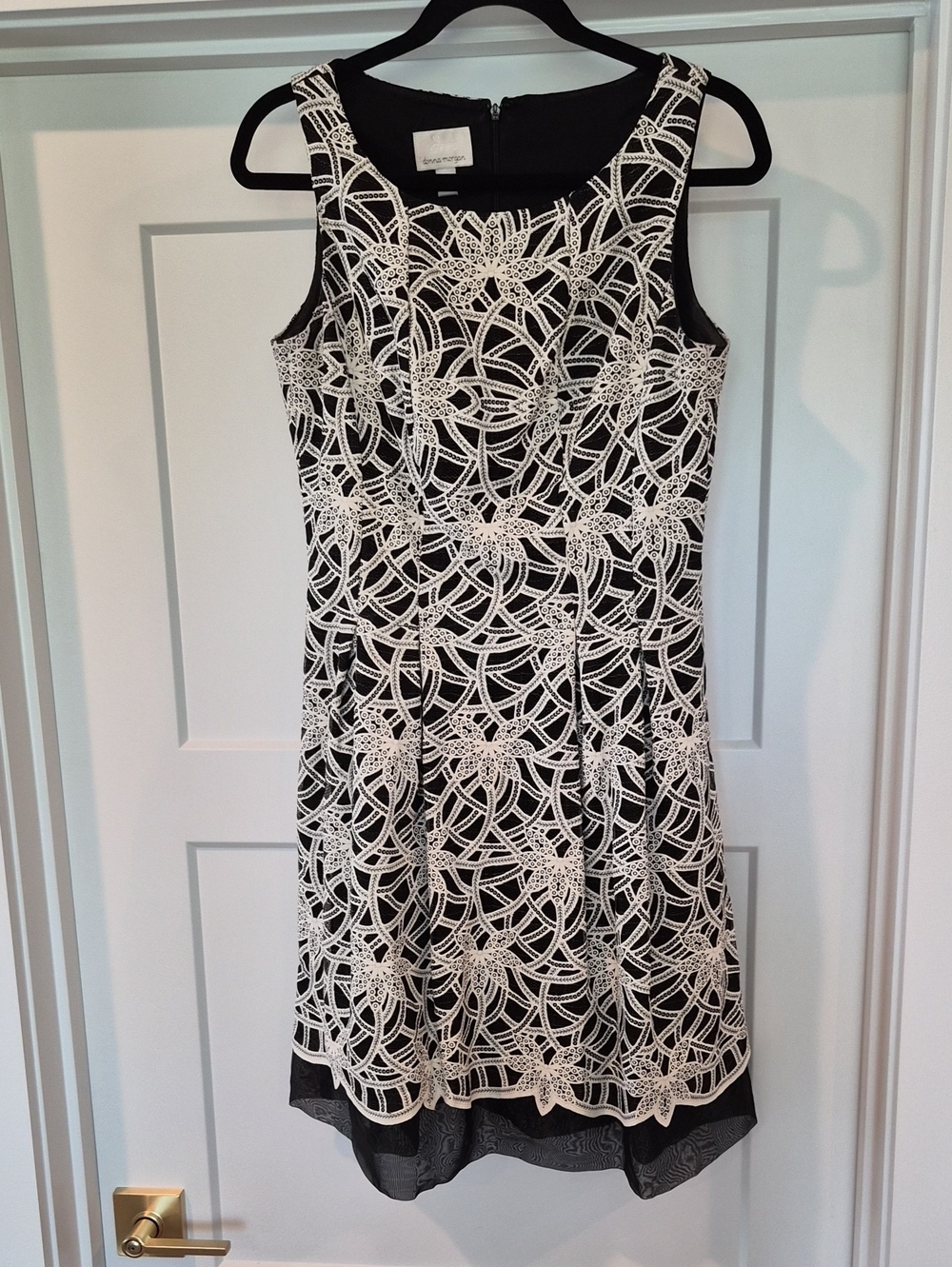 Donna Morgan Black Dress with Cream Lace Overlay Size 6